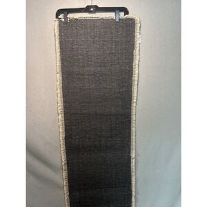 Woven Cotton Reversible Runner Rug 20x80 Charcoal Grey Cream Fringe RN 18696